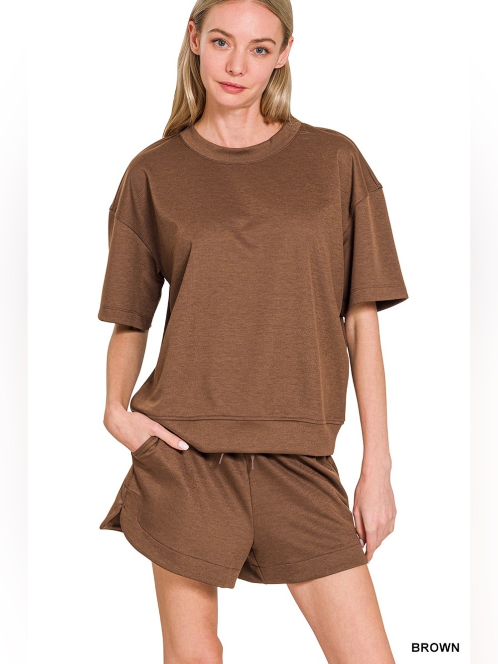 Zenana SCUBA ROUND NECK TOP & DOLPHIN SHORTS SET